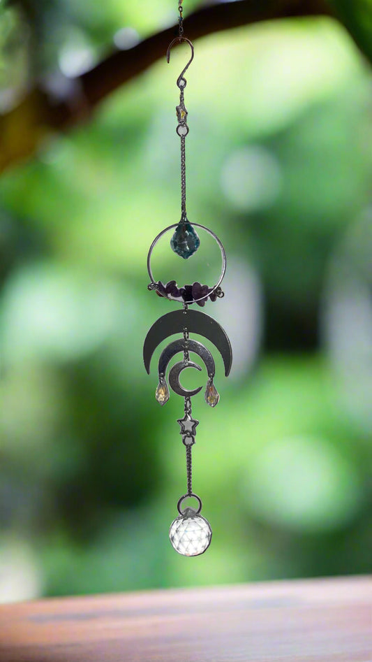 Triple moon  amethyst suncatcher